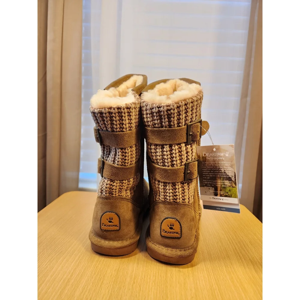 Bearpaw Classic Casual Cozy Fur Lined Leather Sweater Knit Winter Boots 7 WIDE